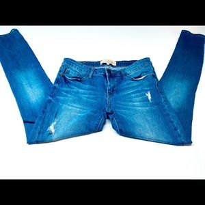 Cafe Jeans: Blue Denim Distressed Premium Jeans Low Rise‎